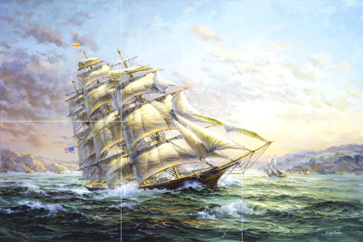 Ceramic Backsplash Tile Mural Nautical Sailing Ship – CLIPPER SHIP SURPRISE