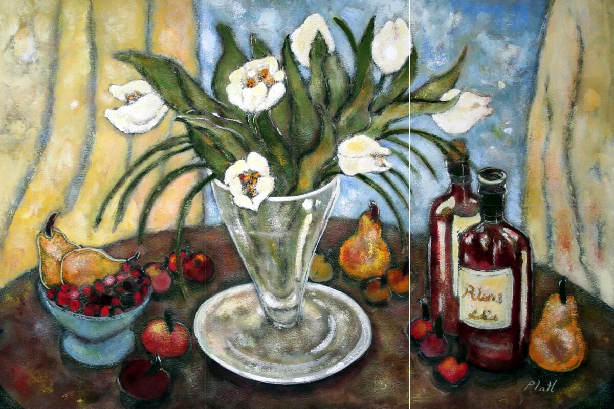 Ceramic Backsplash Tile Mural Floral Flower – Red Wine, Fruit and Tulips