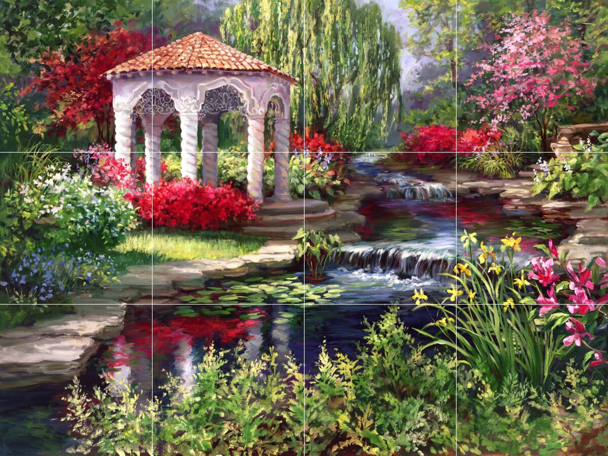Ceramic Backsplash Tile Mural Garden Kitchen/Bathroom/Shower – Spanish Gazebo