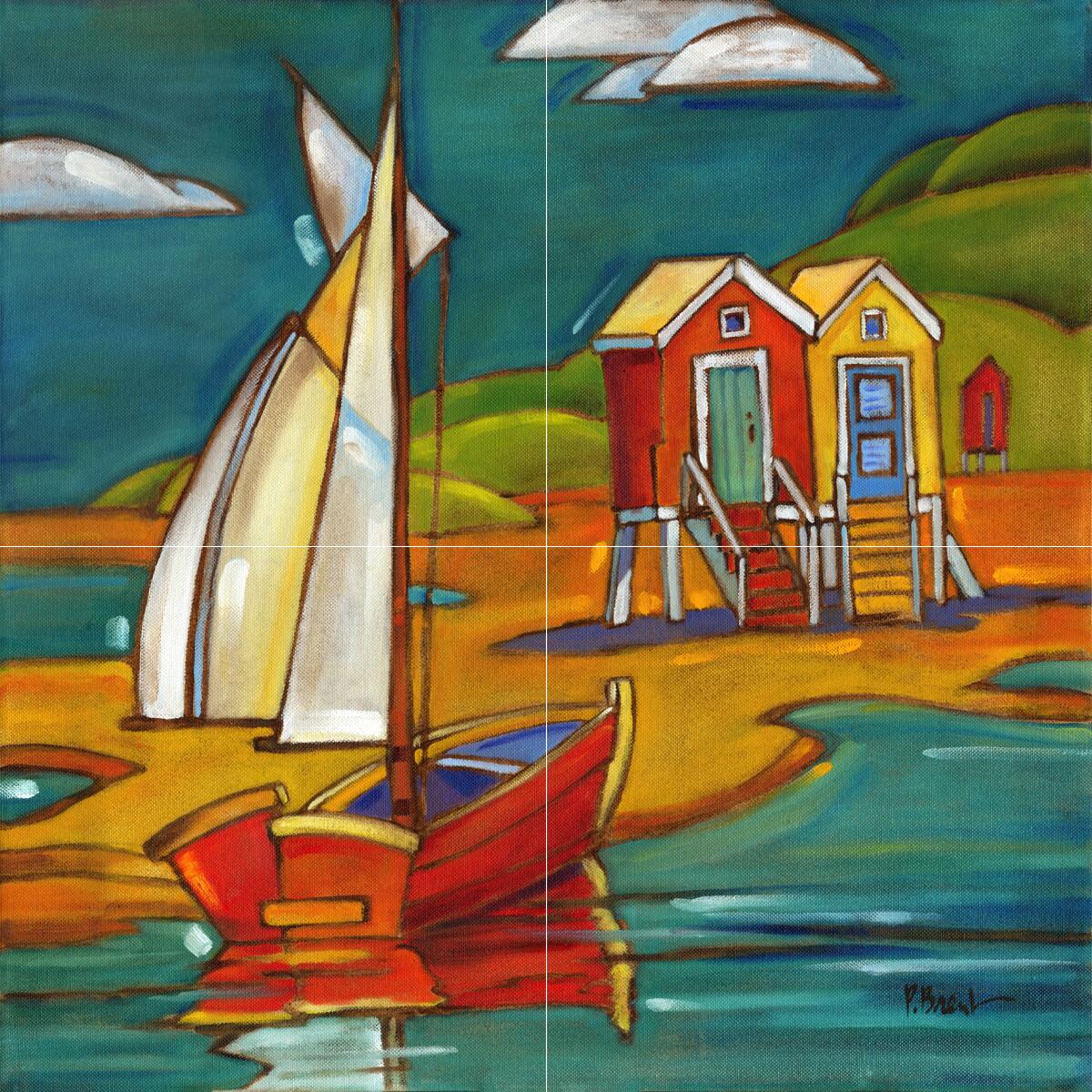 Ceramic Backsplash Tile Mural Nautical Sailing Ship Sailboat – Portofino Cabanas