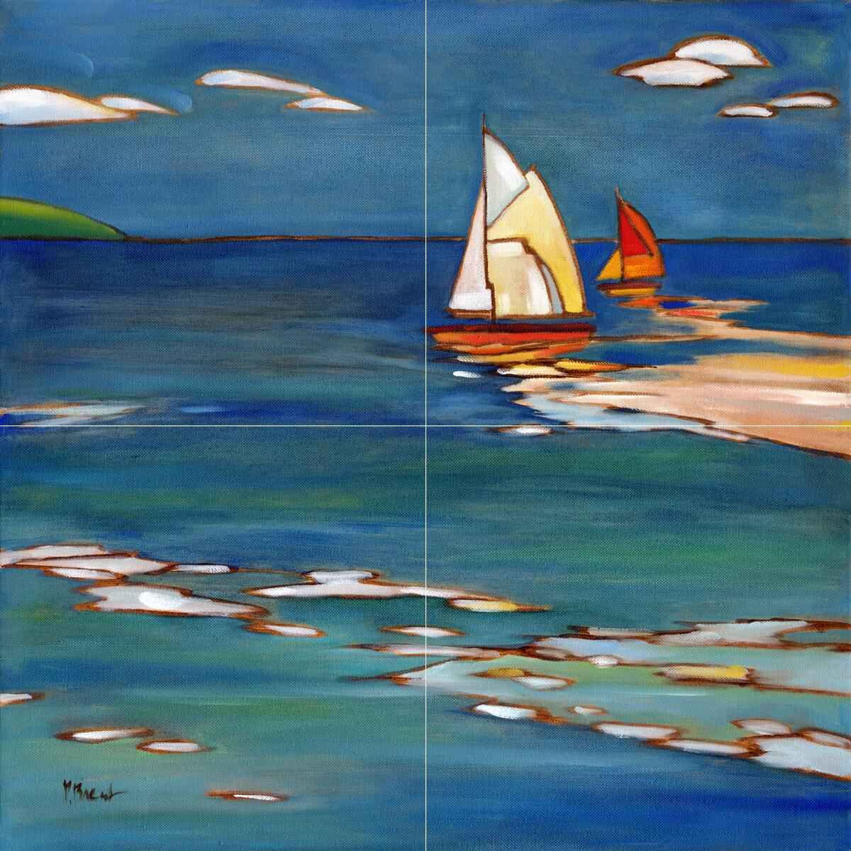 Ceramic Backsplash Tile Mural Nautical Sailing Ship – Portofino Distant Sails
