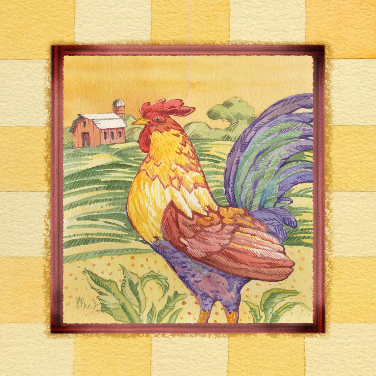 Ceramic Backsplash Tile Mural Rooster Hen Kitchen/Bathroom – Farmhouse Rooster