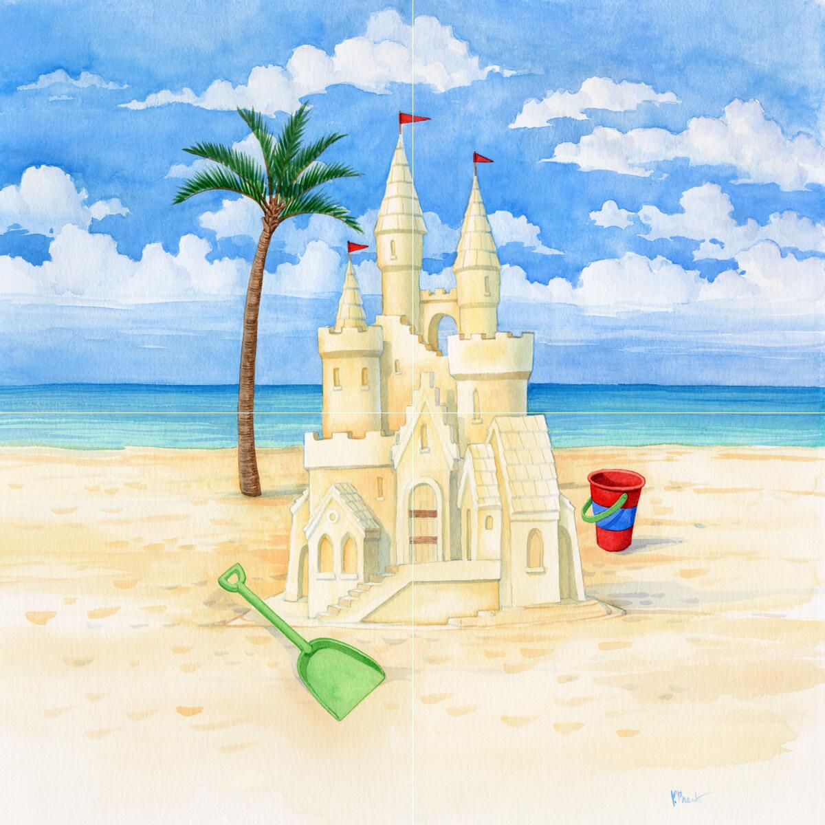 Ceramic Backsplash Tile Mural Beach Scene Seaside Ocean – Sandcastle Beach 2