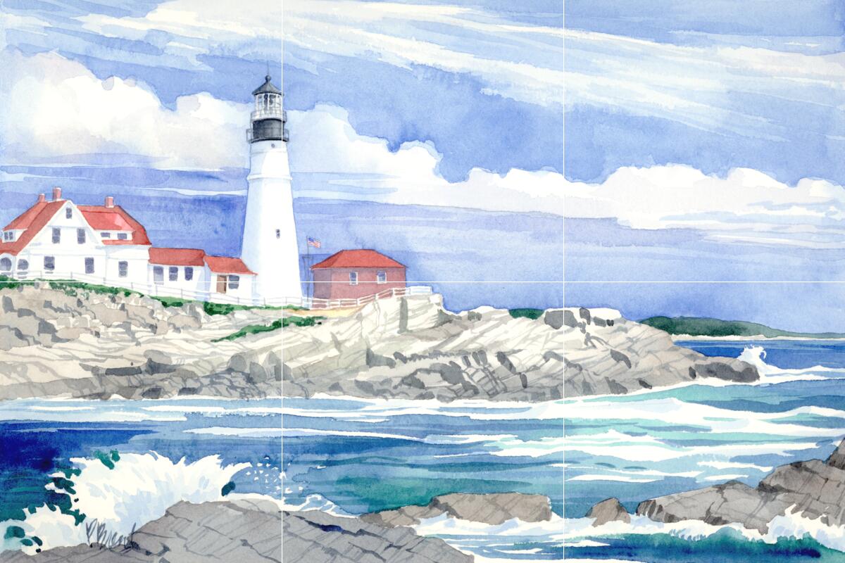 Ceramic Backsplash Tile Mural Nautical Sailing Ship – Portland Head Lighthouse