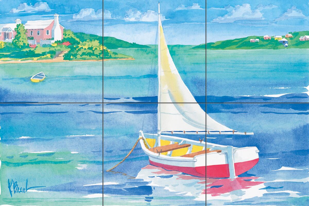 Ceramic Tile Mural Bathroom Backsplash – Bermuda Sail – Sailboat – Nautical