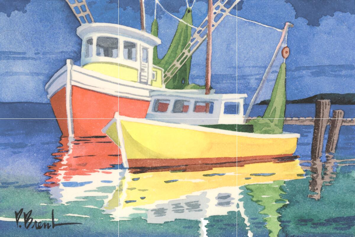 Ceramic Backsplash Tile Mural Nautical Sailing Ship – Fishing Boats at Dock