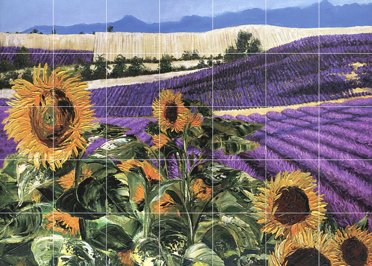 Ceramic Backsplash Tile Mural Floral Kitchen/Bathroom - Sunflowers & Lavender - Picture 7 of 11