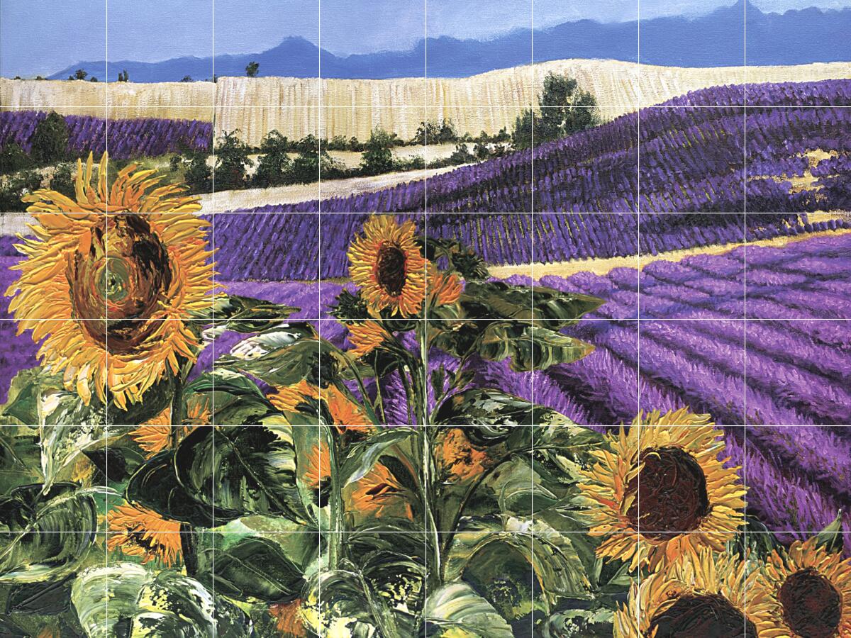 Ceramic Backsplash Tile Mural Floral Kitchen/Bathroom - Sunflowers & Lavender - Picture 9 of 11