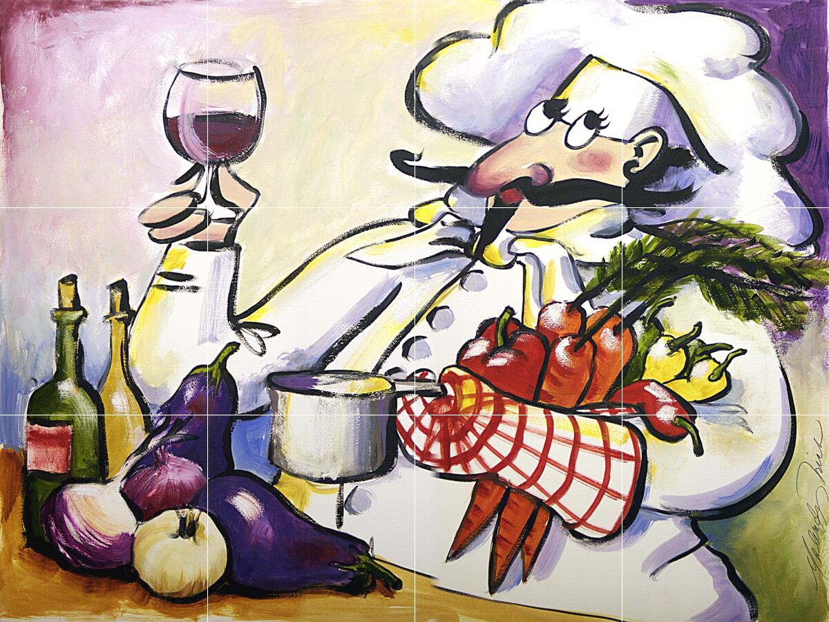Ceramic Tile Mural Kitchen Backsplash - MT-Veggie Chef - Chef Gourmet CookingArt