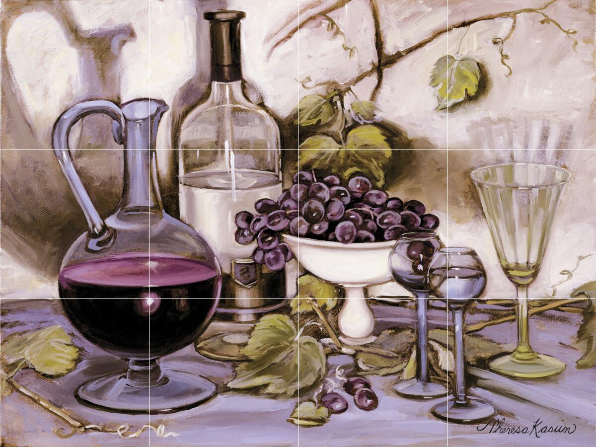 Ceramic Backsplash Tile Mural Wine Themed Kitchen – Wine Decanter and Glass
