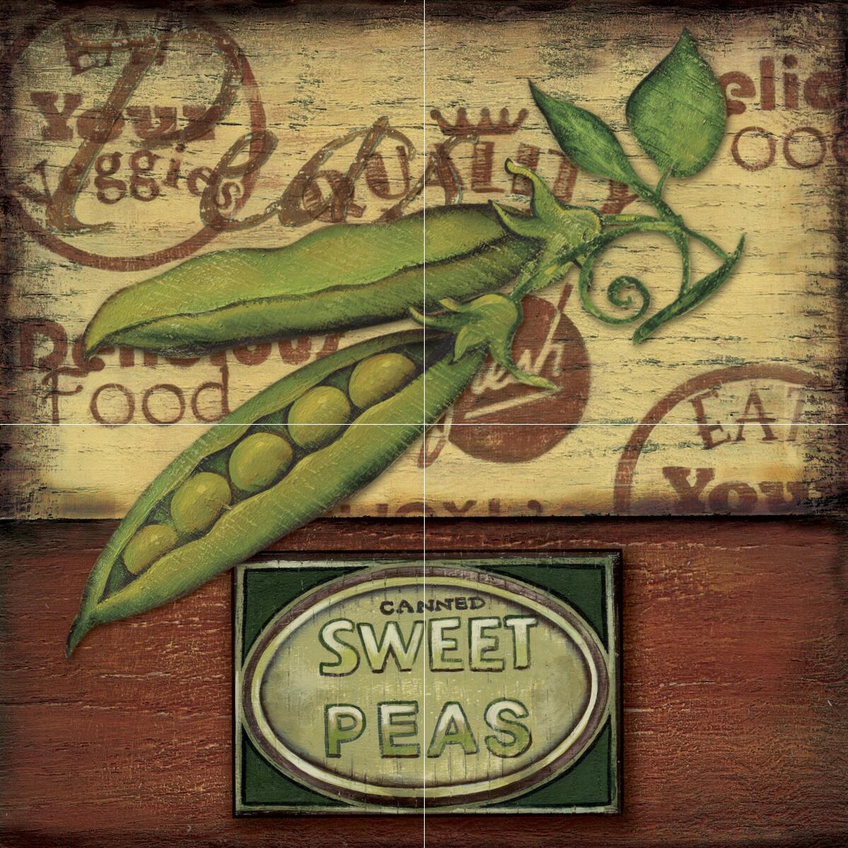 Ceramic Backsplash Tile Mural Fruit Vegetable Kitchen/Bathroom - Poster Peas