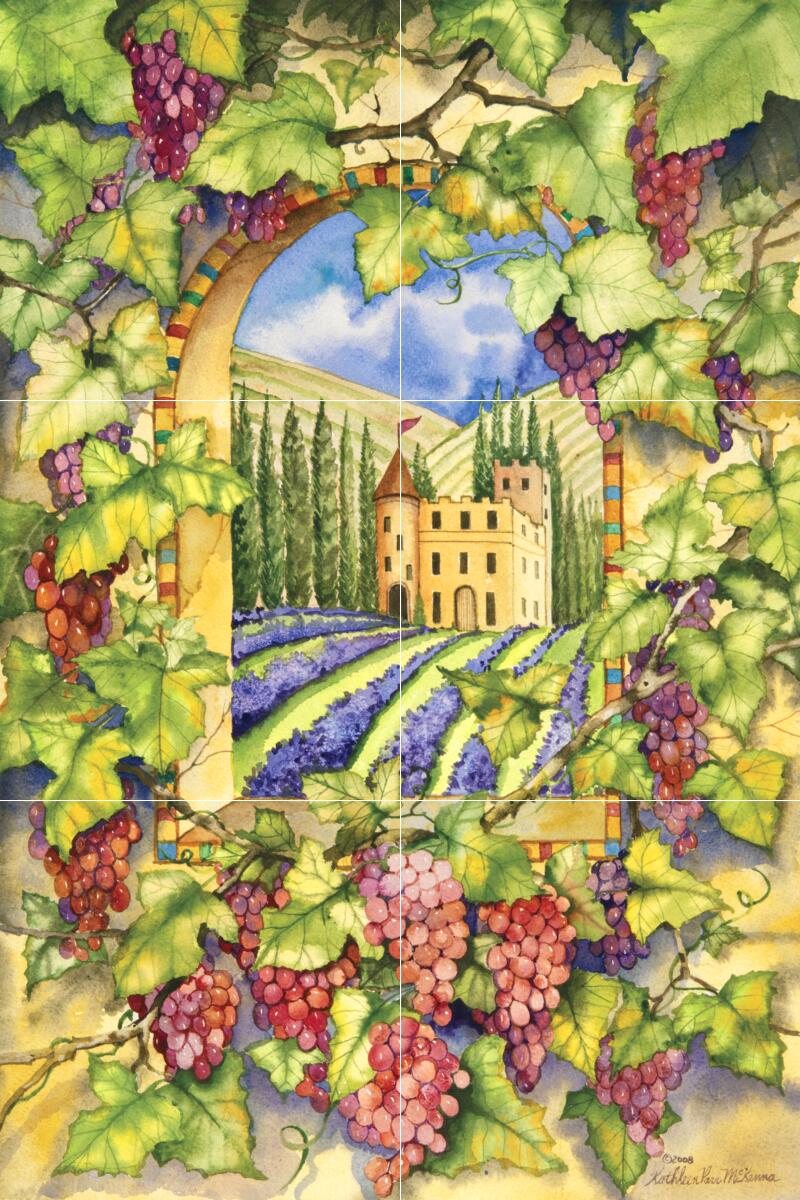 Ceramic Backsplash Tile Mural Fruit Vegetable Kitchen/Bathroom - Castle Vineyard