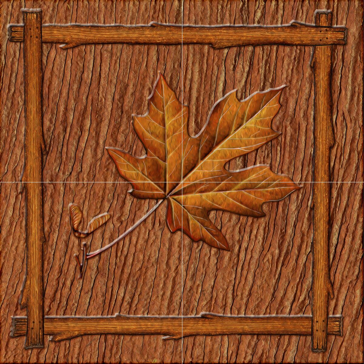 Ceramic Backsplash Tile Mural Floral Kitchen/Bathroom - Lodge Maple Leaf 1