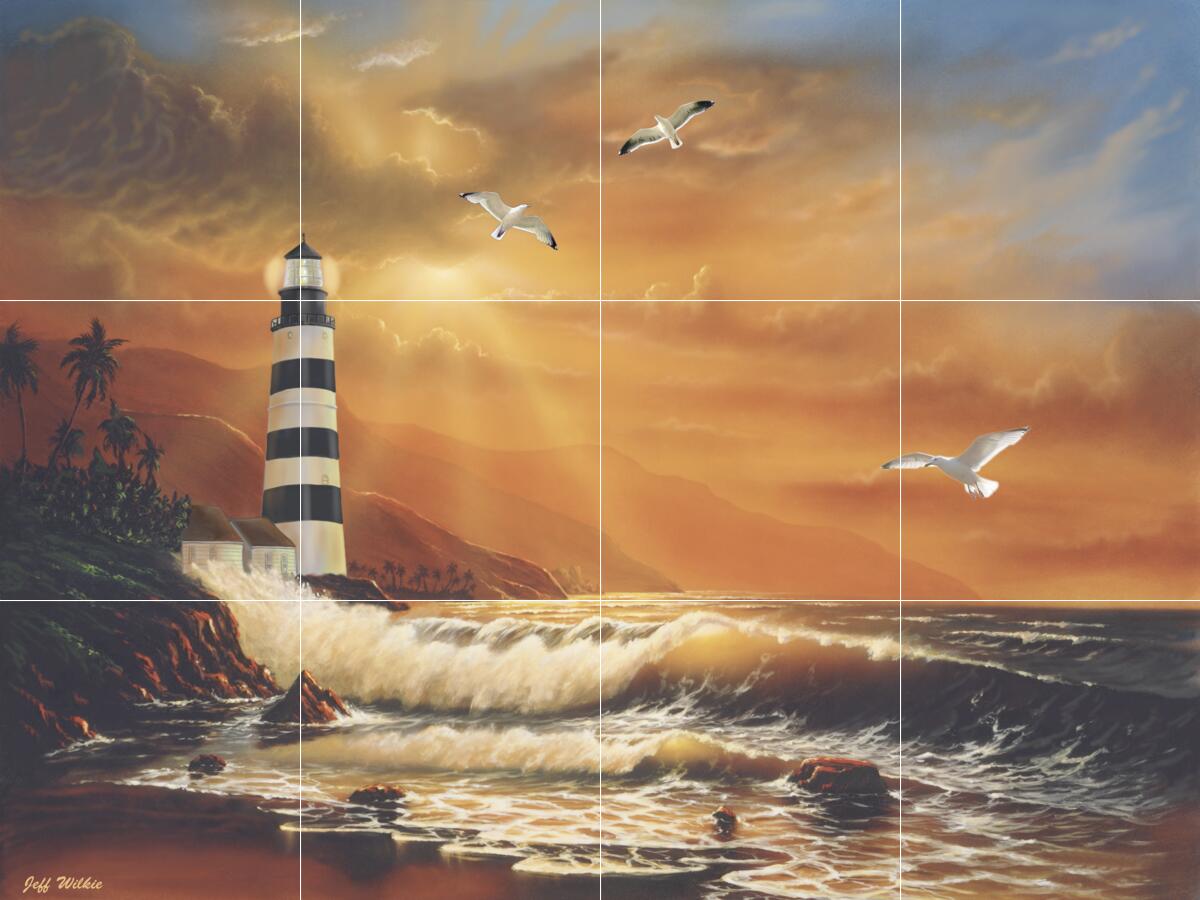 Ceramic Backsplash Tile Mural Nautical Sailing Ship – Majestic Lighthouse