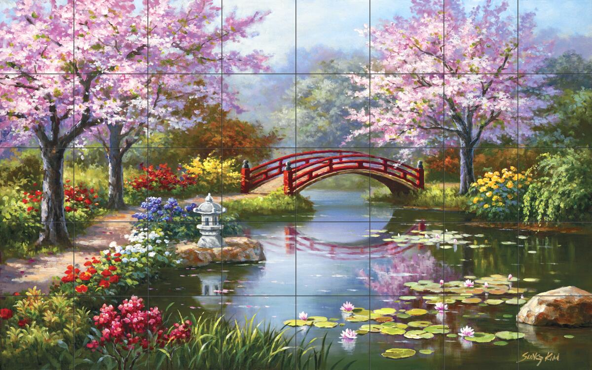 Ceramic Tile Mural Kitchen Backsplash - SK-Japanese Garden - Landscape - Floral - Picture 6 of 9