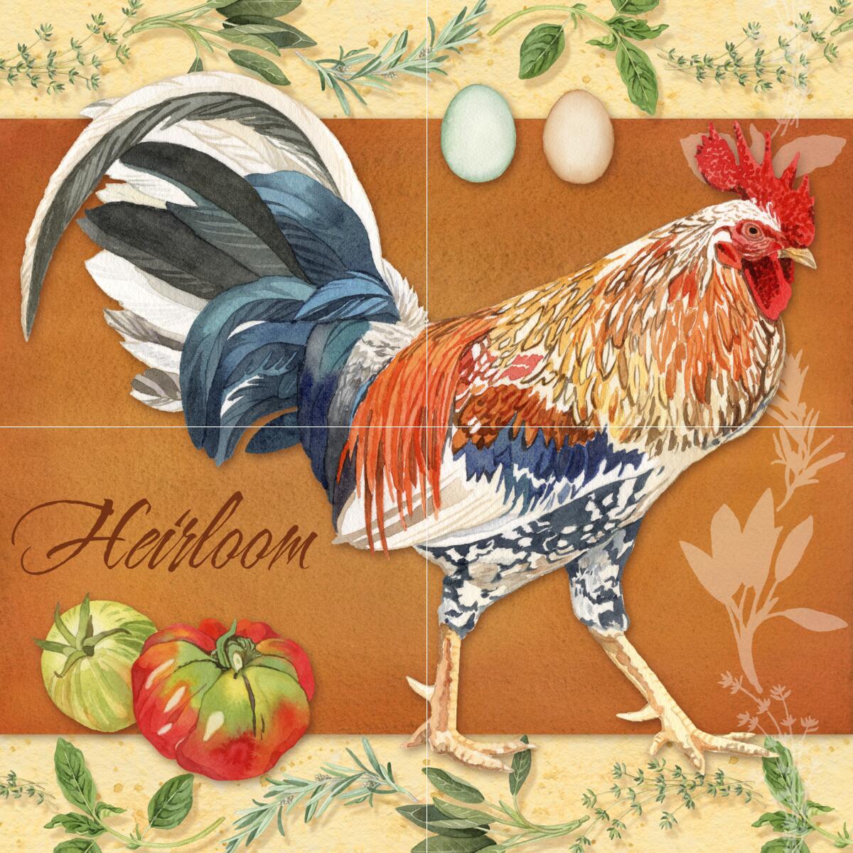 Ceramic Backsplash Tile Mural Rooster Hen Kitchen/Bathroom – Rooster Heirloom