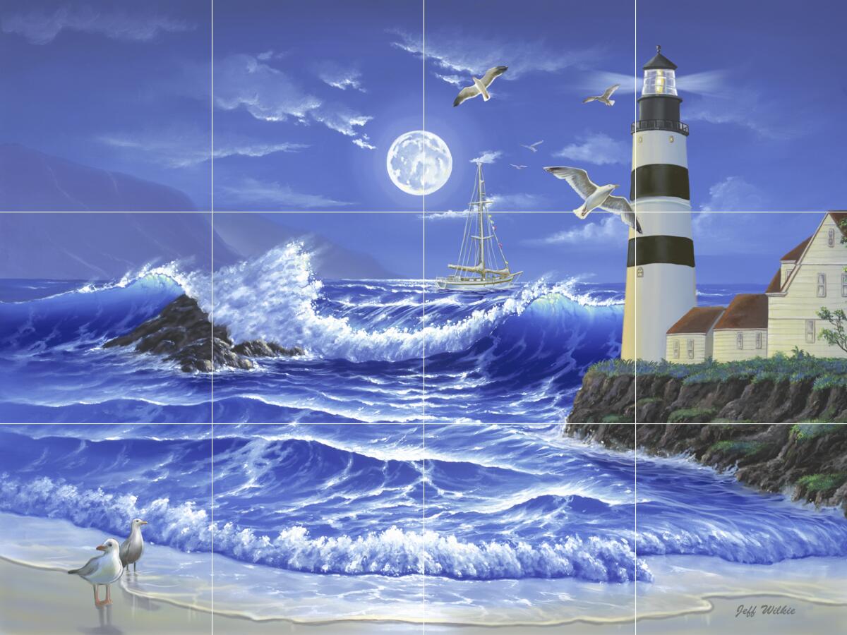 Ceramic Backsplash Tile Mural Nautical Sailing Ship – Lighthouse Romance