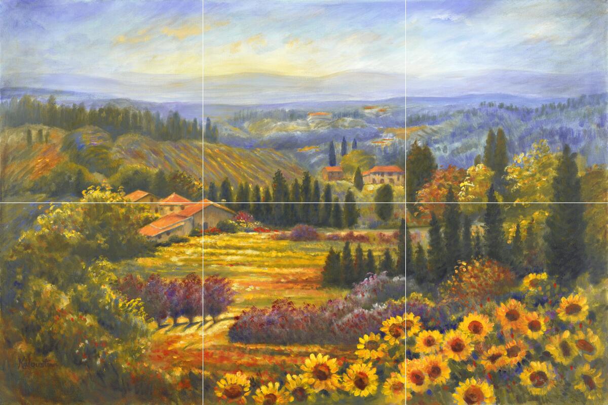 Ceramic Backsplash Tile Mural Garden Landscape – Tuscan Countryside