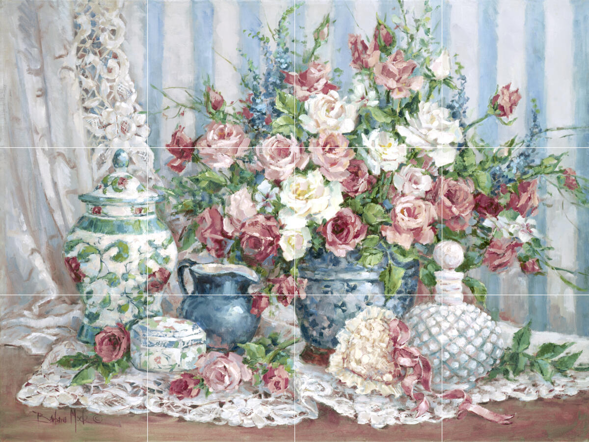 Ceramic Backsplash Tile Mural Floral Flower Kitchen/Bathroom – Roses and Romance