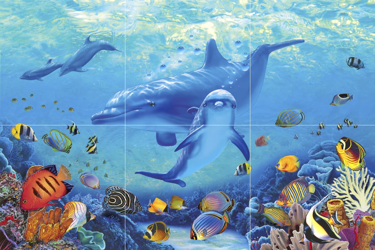 Ceramic Backsplash Tile Mural Dolphin Whale Underwater – Blessings of the Sea