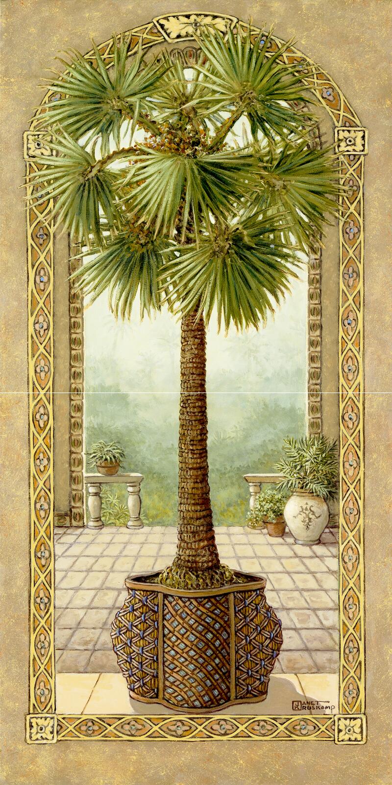 Ceramic Backsplash Tile Mural Floral Kitchen/Bathroom – Palm Tree in Basket II