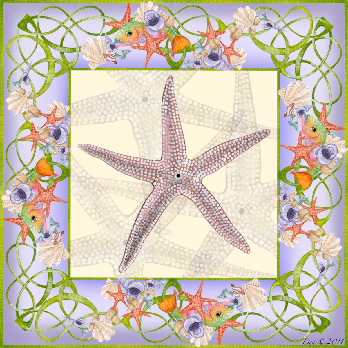 Ceramic Backsplash Tile Mural Sea Shell Themed – Seashell Square 9