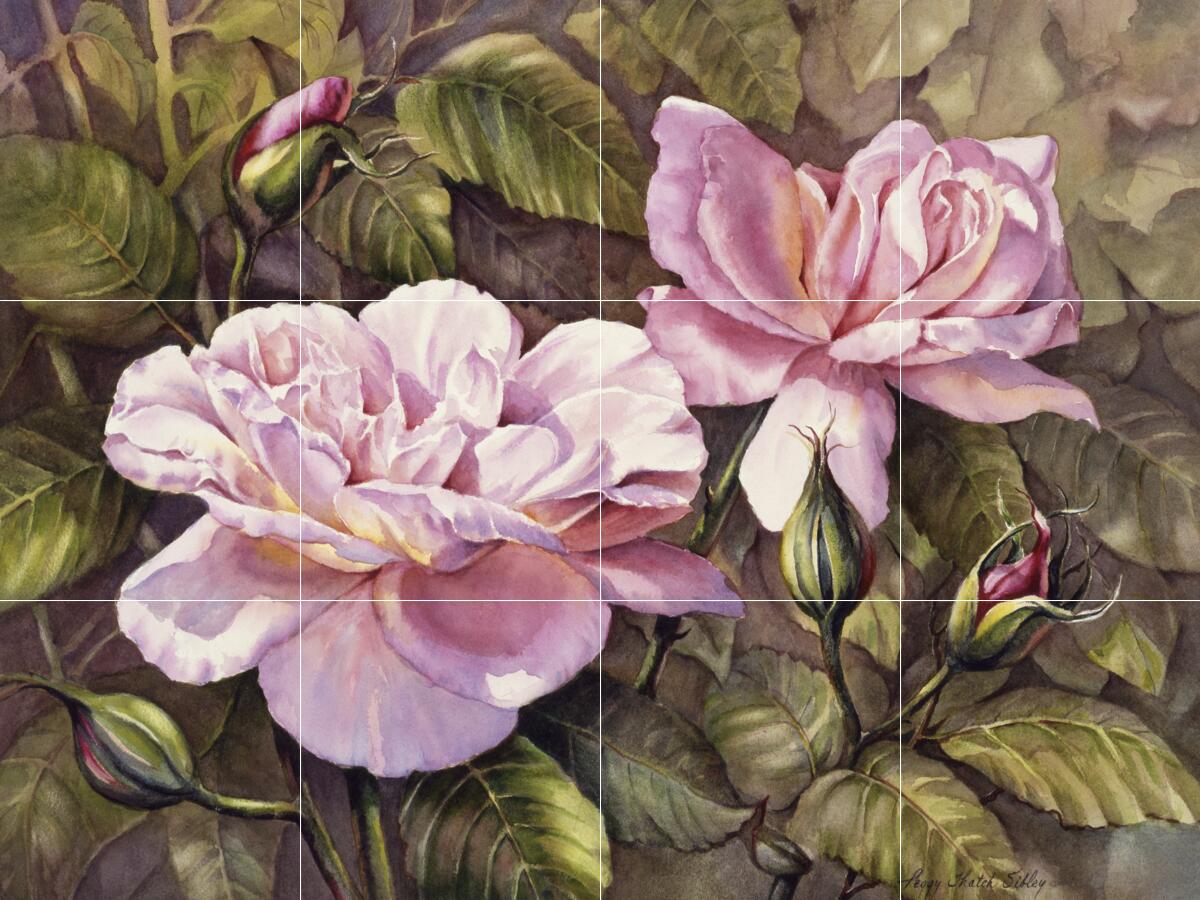 Ceramic Backsplash Tile Mural Floral Flower Kitchen/Bathroom - Pink ...
