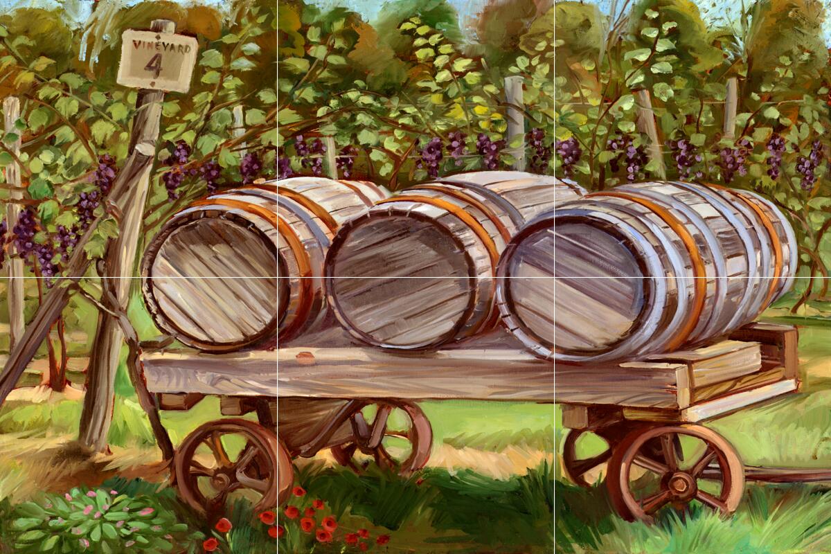Ceramic Backsplash Tile Mural Wine Themed Kitchen - Wine Barrels - Theresa Kasun