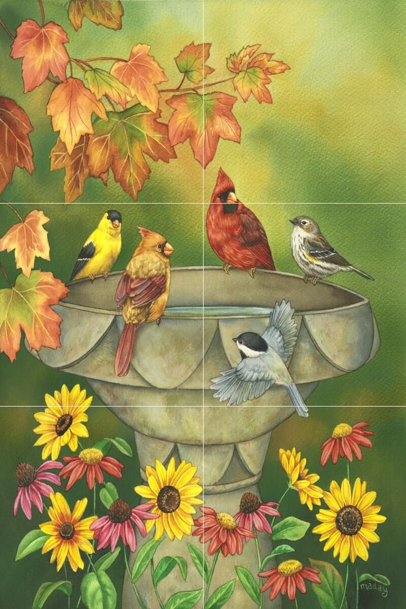 Ceramic Backsplash Tile Mural Bird Kitchen/Bathroom – Backyard Birdbath