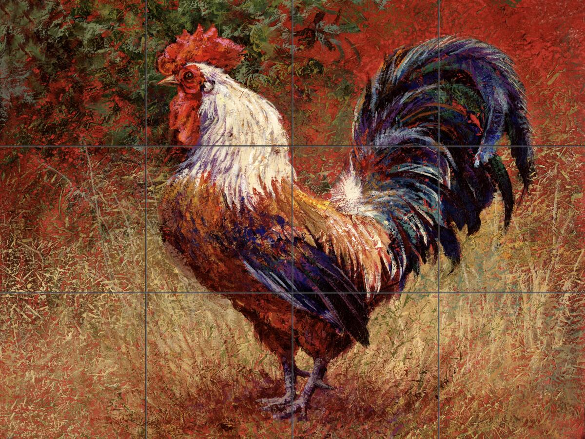 Ceramic Tile Mural Kitchen Backsplash - Iron Gate Rooster II-Farm Animals