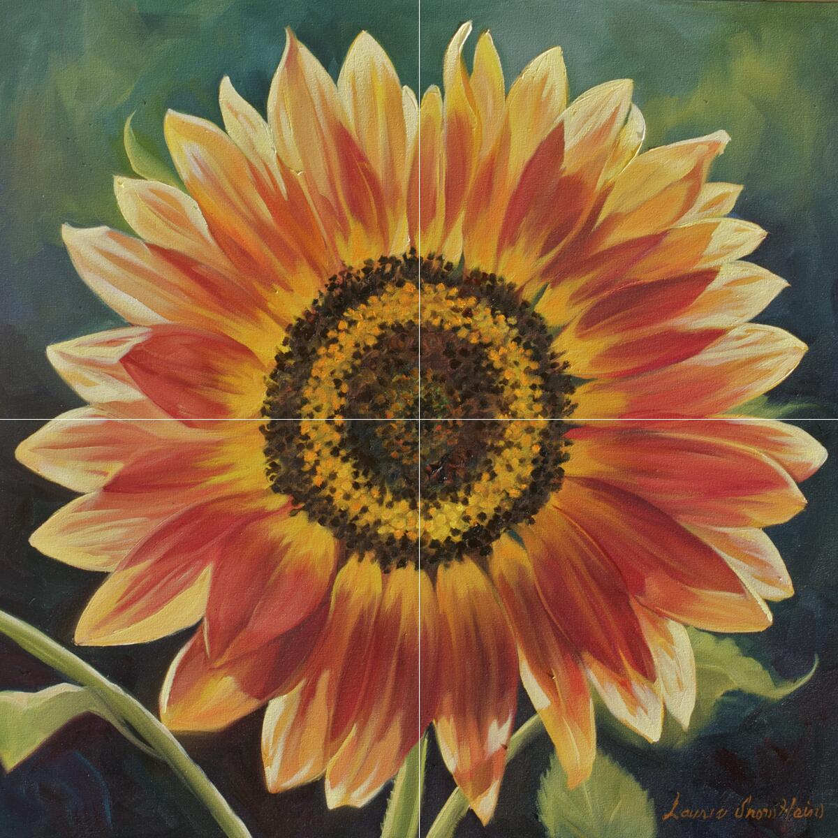 Ceramic Backsplash Tile Mural Floral Flower - Orange Burst Sunflower LSH