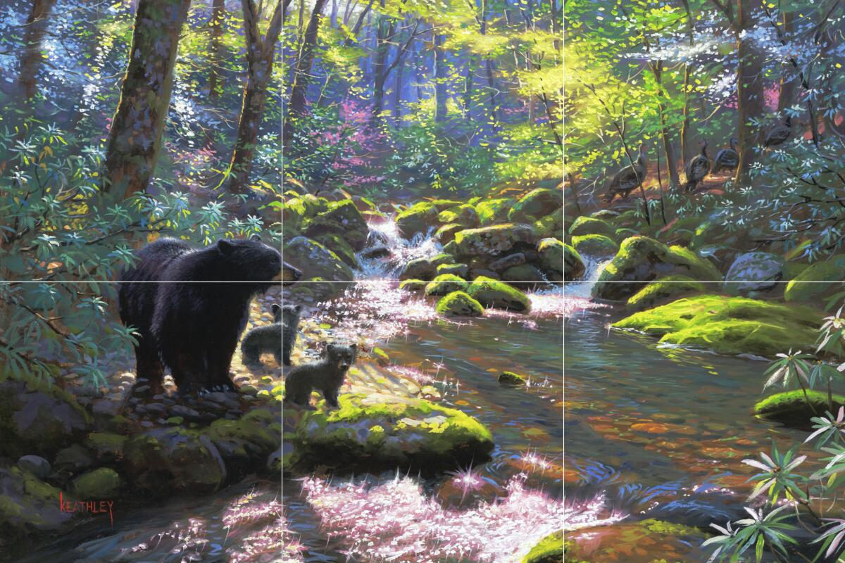 Ceramic Tile Mural Kitchen Backsplash-Awakening-Black Bear Wildlife Animal Art