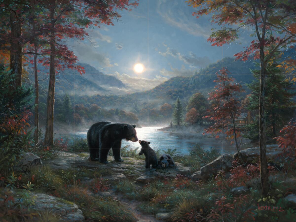 Ceramic Tile Mural Kitchen Backsplash - Bedtime Kisses - Bear Animal Wildlife