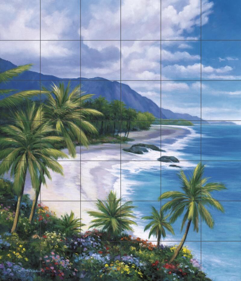 Ceramic Tile Mural Kitchen Backsplash-Tropical Paradise 1-Beach Scene ...