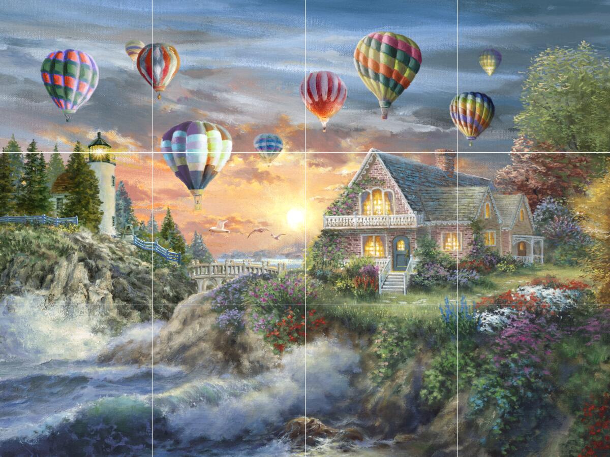 Ceramic Backsplash Tile Mural Nautical Sailing Ship – Balloons Over Sunset Cove