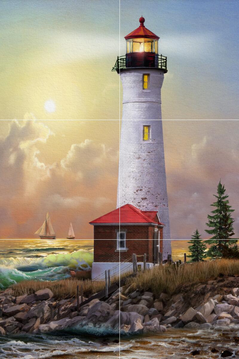 Ceramic Backsplash Tile Mural Nautical Sailing Ship – Crisp Point Lighthouse