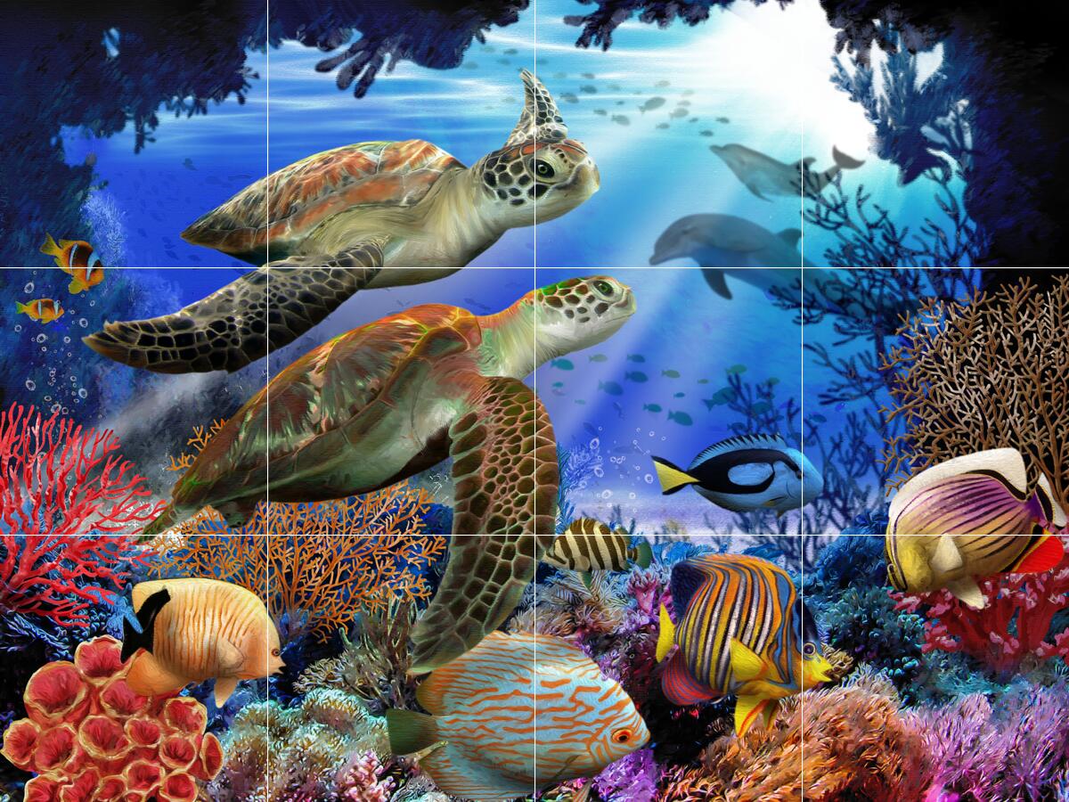 Ceramic Backsplash Tile Mural Sea Turtle Sea Ocean Life