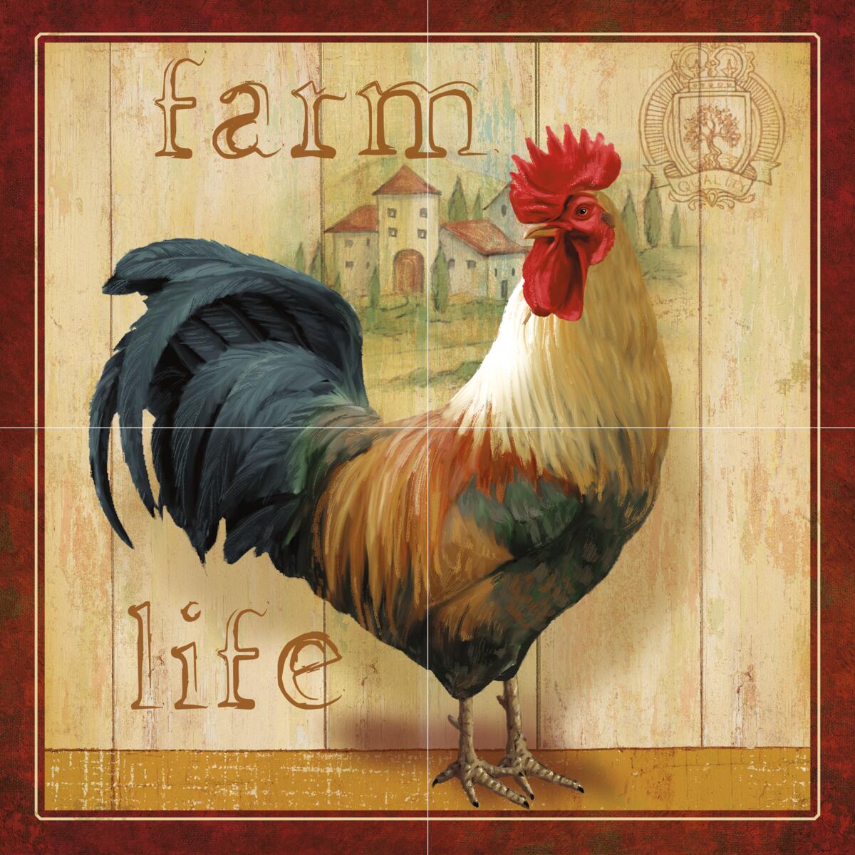 Ceramic Backsplash Tile Mural Rooster Kitchen/Bathroom – Farm Fresh V – Tom Wood