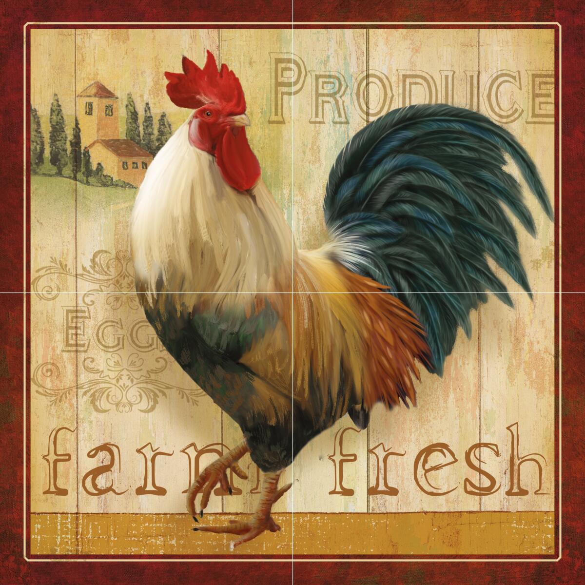 Ceramic Backsplash Tile Mural Rooster Hen Kitchen/Bathroom - Farm Fresh VI