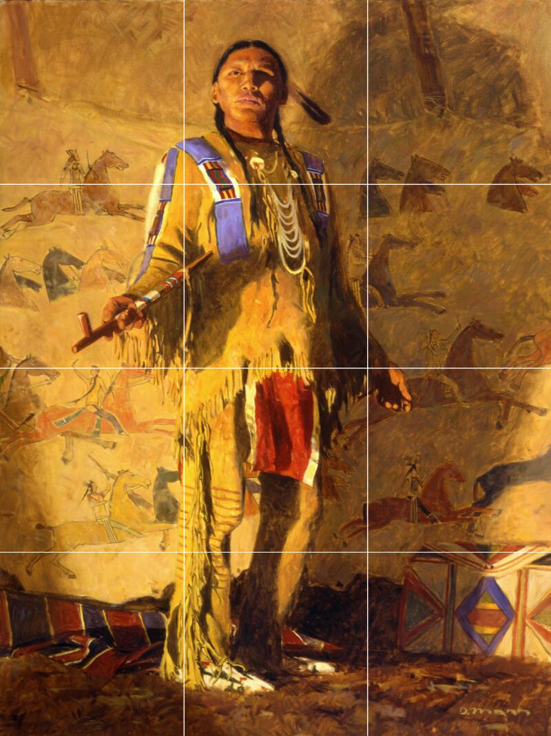 Tile Mural Kitchen Backsplash-Peace Among the Crow-Native American Indian Art