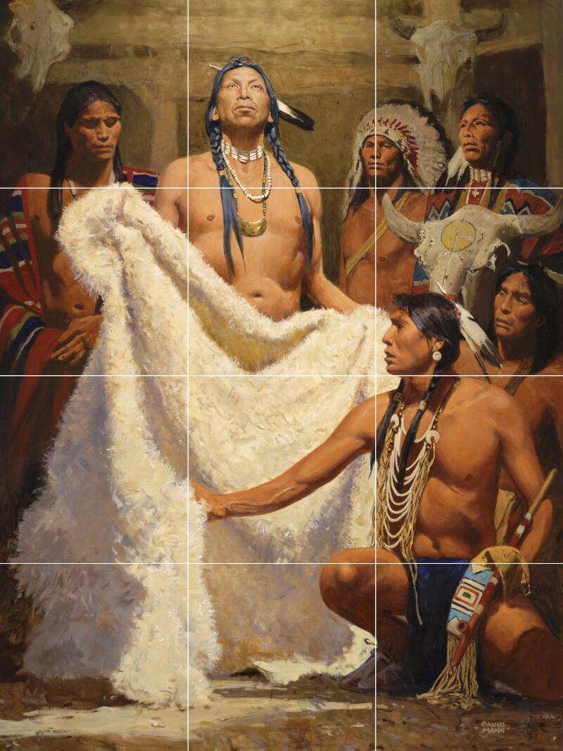 Ceramic Tile Mural Kitchen Backsplash -White Buffalo Robe-Native American Indian