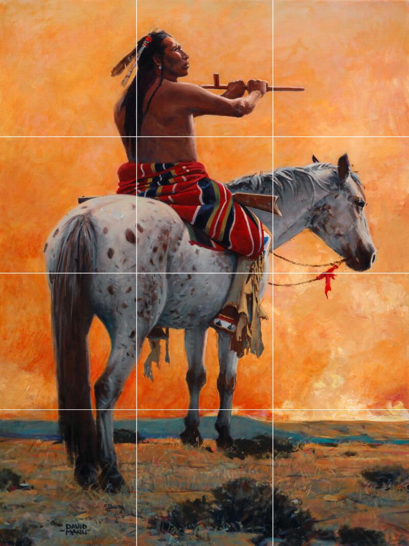 Ceramic Tile Mural Kitchen Backsplash-The Sun Vow-Native American Indian Art