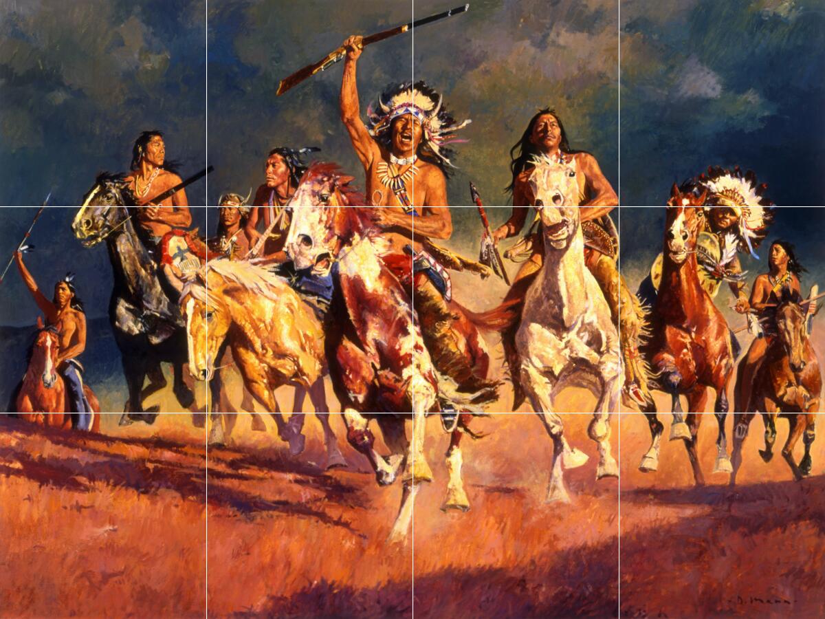 Ceramic Tile Mural Kitchen Backsplash-Opening The Fight-Native American Indian