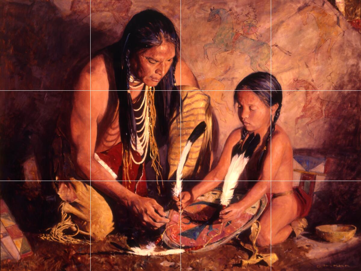 Ceramic Tile Mural Kitchen Backsplash-Thunderbird Shield-Native American Indian