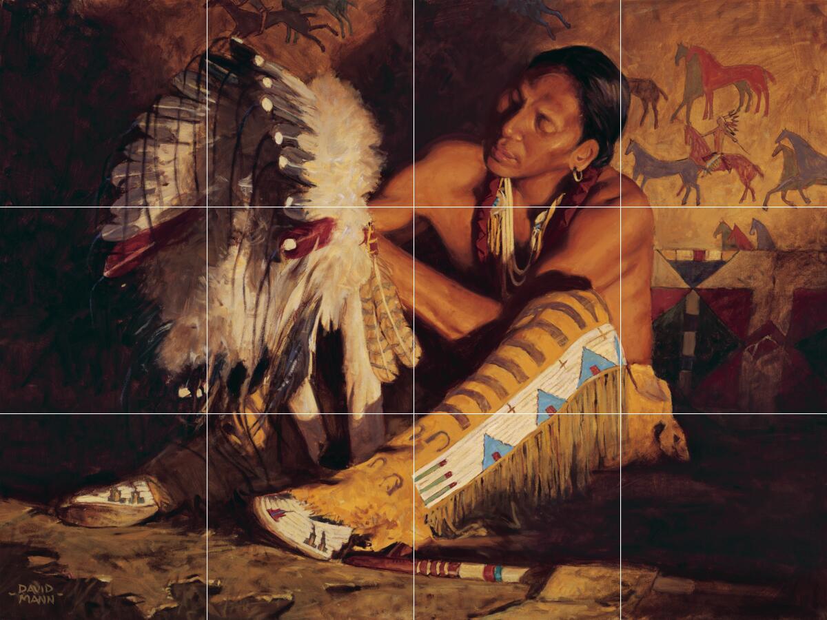 Ceramic Tile Mural Kitchen Backsplash-Red Feathers-Native American Indian Art