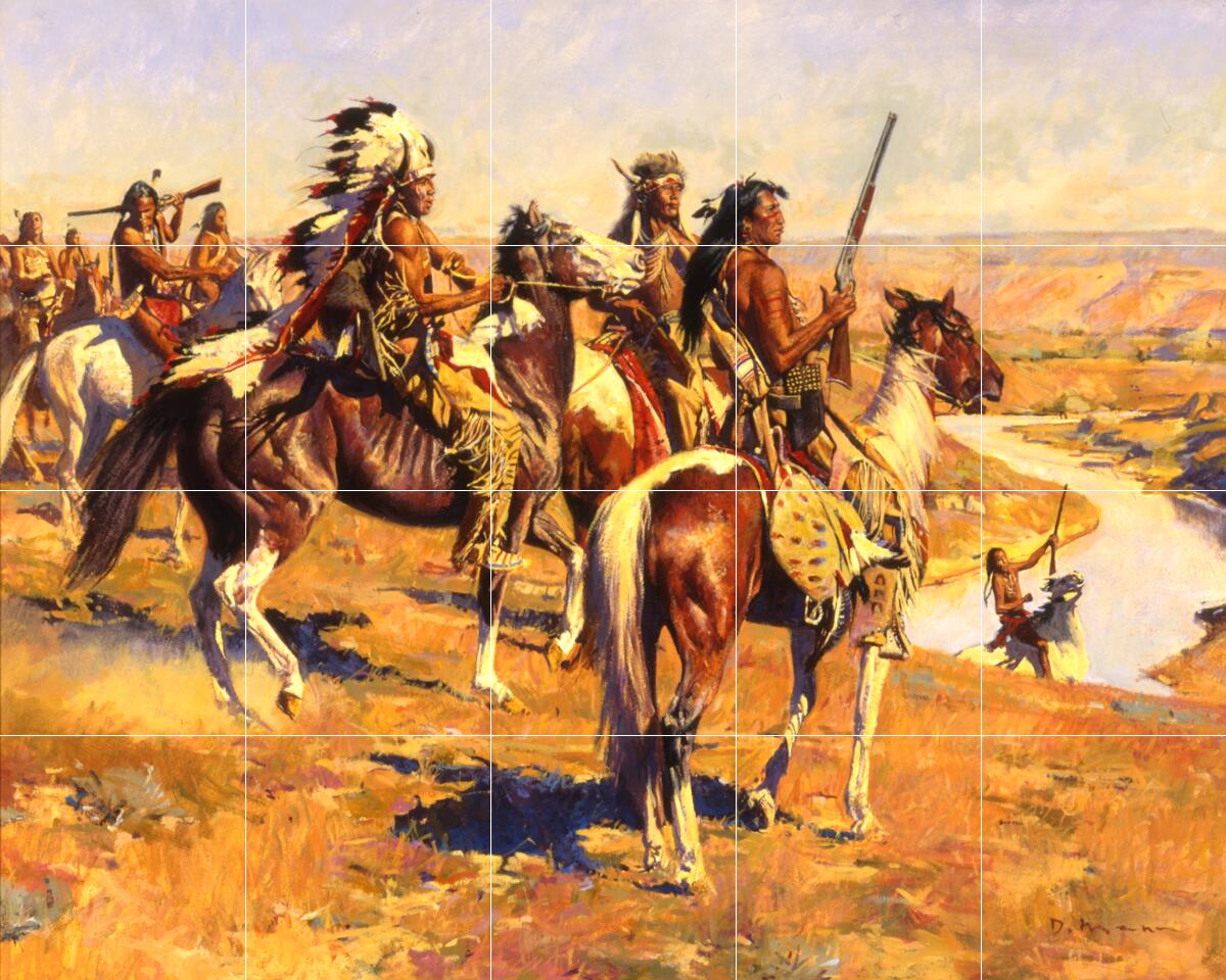 Ceramic Tile Mural Kitchen Backsplash-War Party-Native American Indian Art