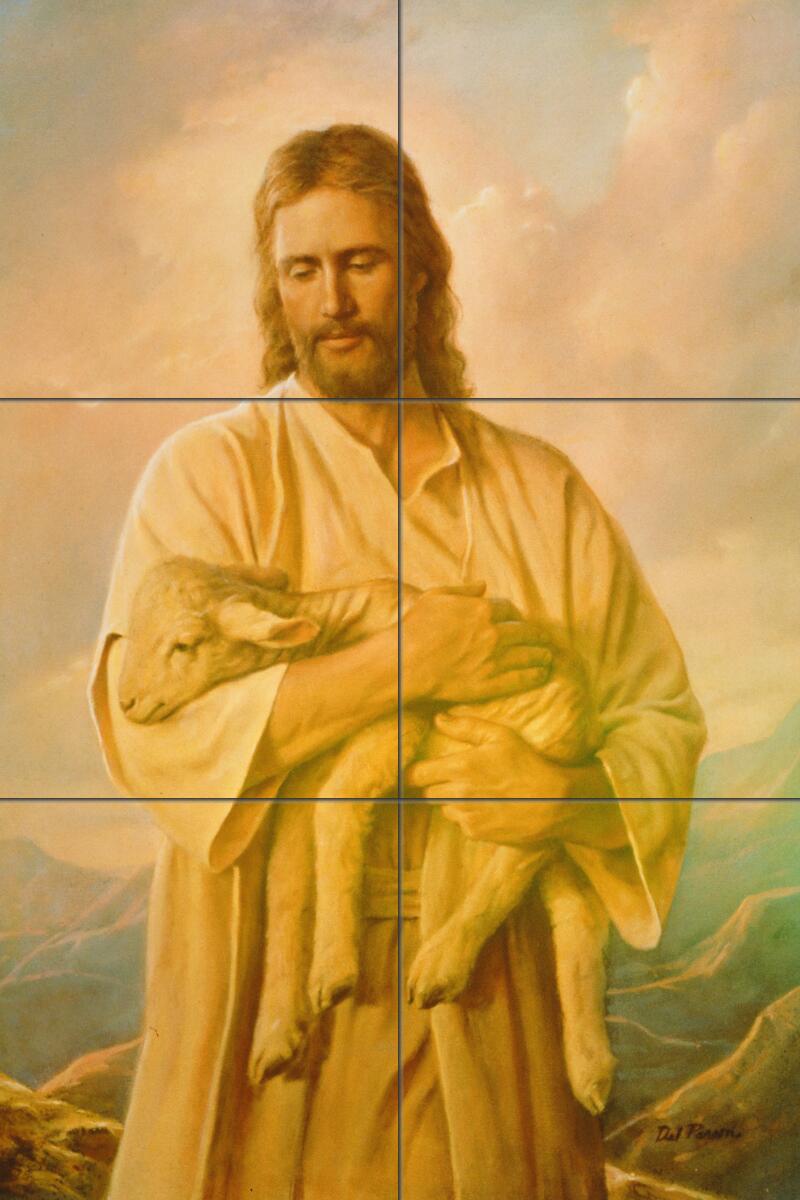 Ceramic Tile Mural Kitchen Backsplash - Jesus with Lamb - Religious Christian