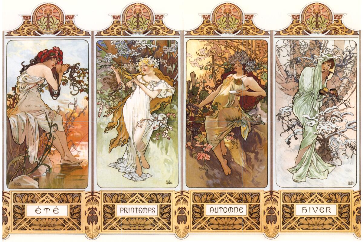 Ceramic Backsplash Tile Mural Art Nouveau Kitchen/Bathroom - Seasons - Picture 2 of 13