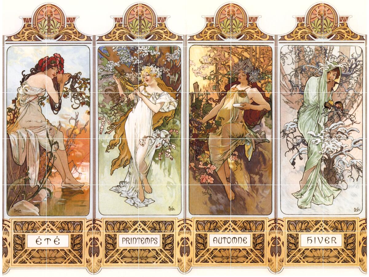 Ceramic Backsplash Tile Mural Art Nouveau Kitchen/Bathroom - Seasons - Picture 10 of 13
