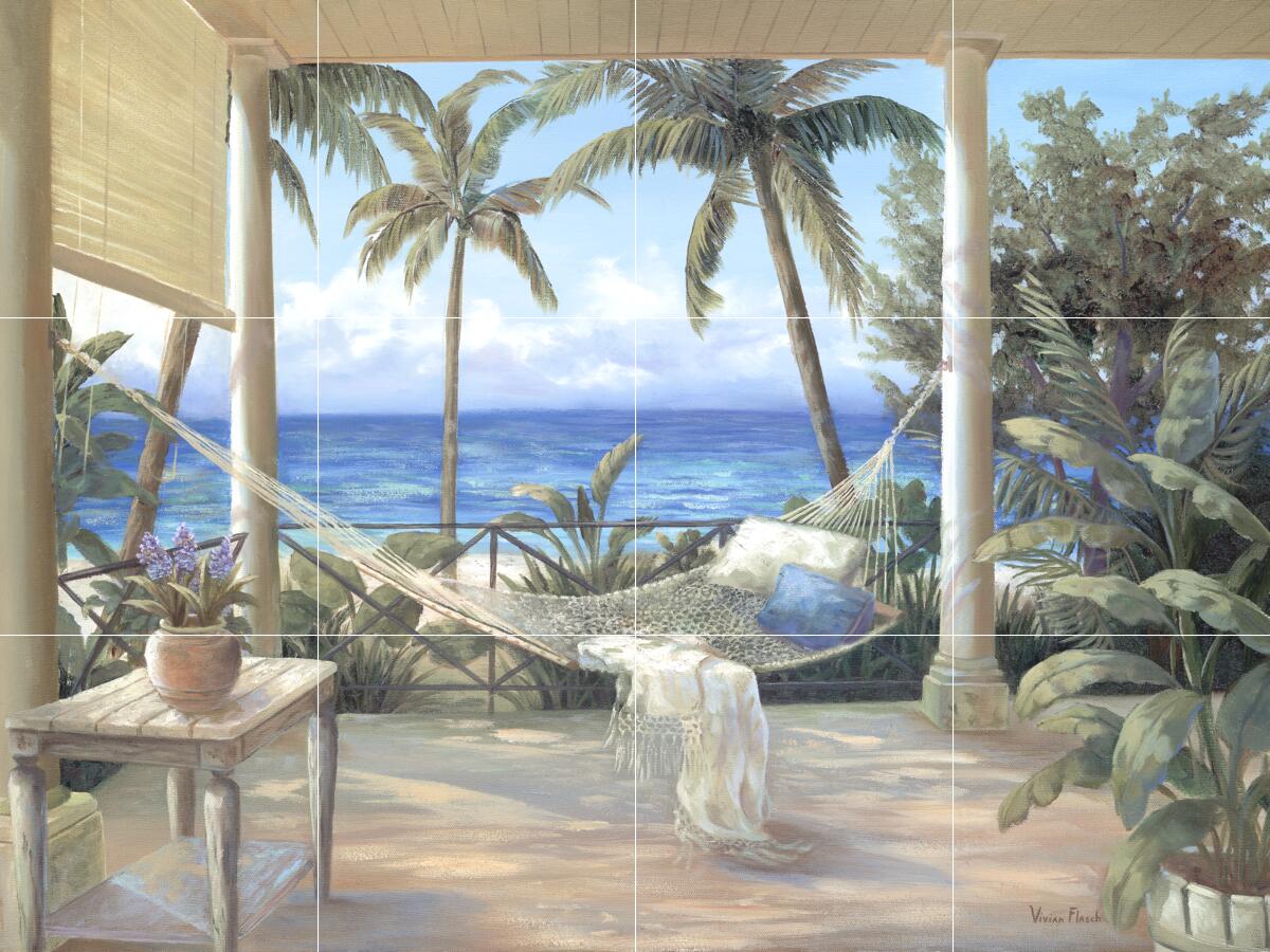 Ceramic Backsplash Tile Mural Beach Scene Seaside Ocean – Tropical Porch II